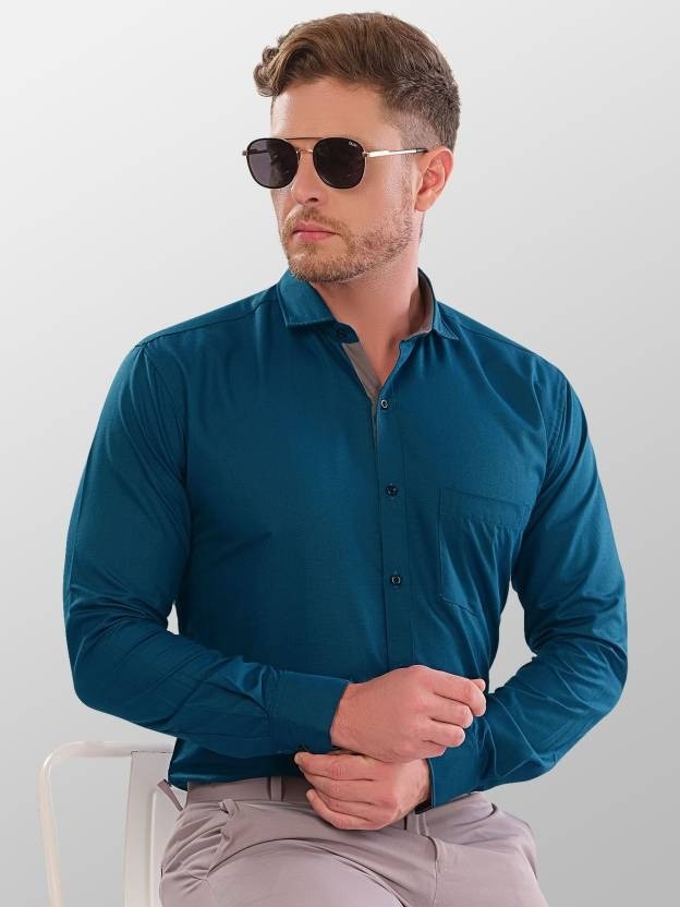 Men Regular Fit Solid Button Down Collar Formal Shirt