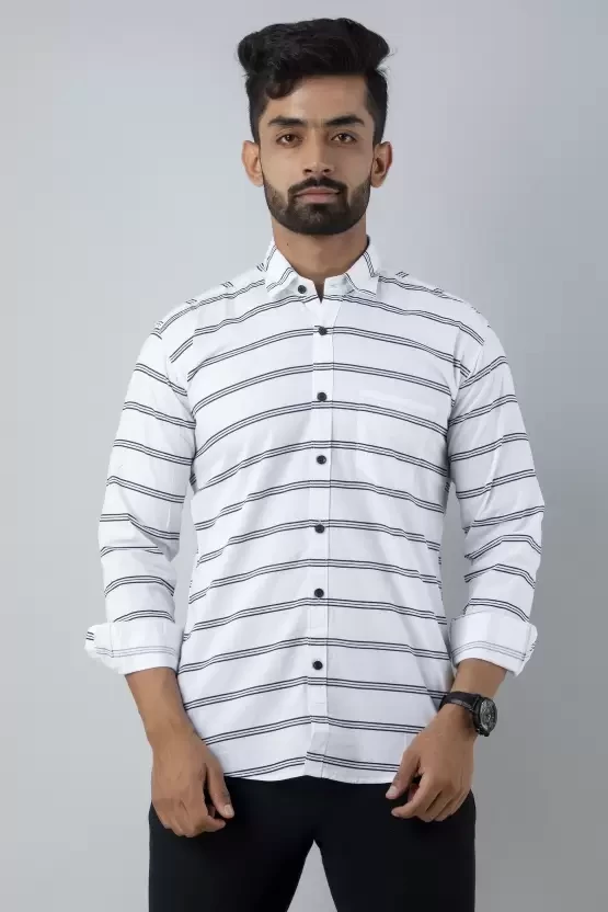 Men Regular Fit Striped Double Collar Casual Shirt