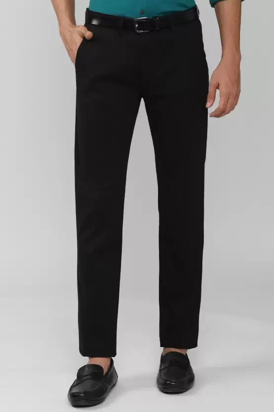 Slim Fit Men Black Cotton Blend Trousers